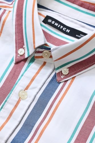 Image of SNITCH Men's Casual Shirt | Slim Fit Full Sleeve Point Collar Striped Design | 100% Cotton & Lightweight Fabric for Office, Social Gatherings & Everyday Wear