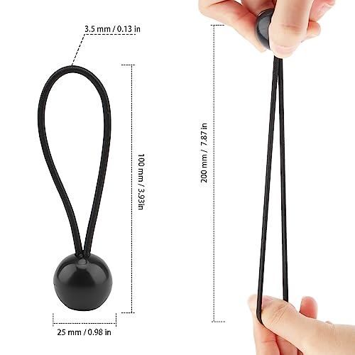 ZEONHAK 50 PCS 4 Inch Bungee Ball,10cm Bungee Cord with Ball, Flag Bungees Ties for Camping Tarp Tarpaulin, Black - Image 2