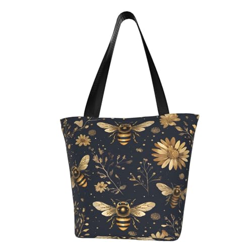 DRGFCXE Diseño clásico de Golden Bee, bolso acolchado ligero de gran capacidad, adecuado para compras, fitness, moda y fácil de combinar con la vida, Black, Talla única
