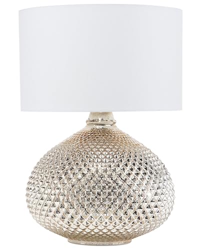 Beliani Lampe à Poser Lampe de Table Déco Dorée et Blanche avec Pied Rond en Verre et Abat-jour Classique E14 Max 40W Éclairage de Salon Glamour