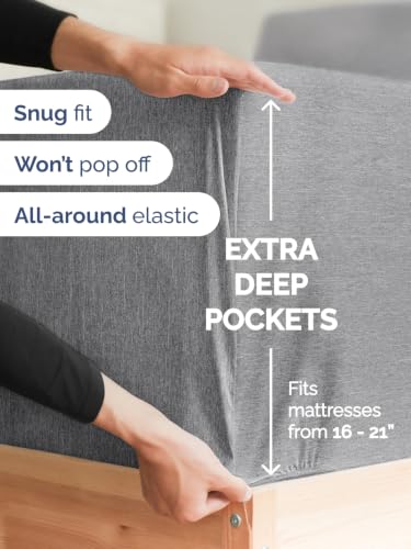 Image of Extra Deep Pocket Queen Sheet Set - Breathable & Cooling - Heathered Grey