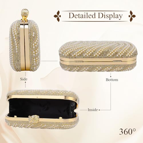 Image of YYW Womens Pearl Clutch Purse Evening Handbags Beaded Bag for Wedding Bride Party with Chain