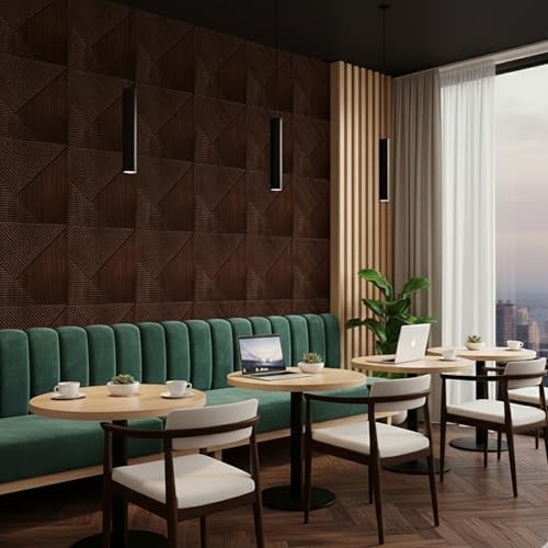 Image of Kayra Decor 3D PVC Wall Panel - Fluted Design, Walnut Wood Color 19.7 inch x 19.7 inch (Pack of 18) - Covers 48.51 Sq. Ft.