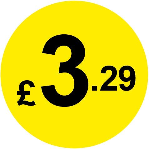 Permanent Adhesive - Black & Yellow 30mm Price Stickers/Labels from 10p to £5.25, 5000, £3.29