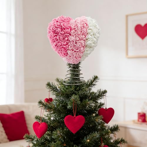 Puntas de árbol en forma de corazón y rosa para decoración festiva del hogar 7