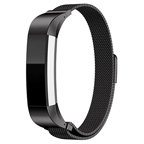 Wongeto Metal Strap Compatible with Fitbit Alta HR/Fitbit Alta, Breathable Stainless Steel Loop Mesh Magnetic Adjustable Wristband for Women Men (Black)