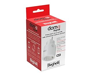 Beghelli - Presa Smart Dom-e Schuko 10/16, Interruttore o WiFi, Timer Programmabile, Monitoraggio Energetico, Protezione Sovraccarico, Controllo Vocale Alexa e Google Home