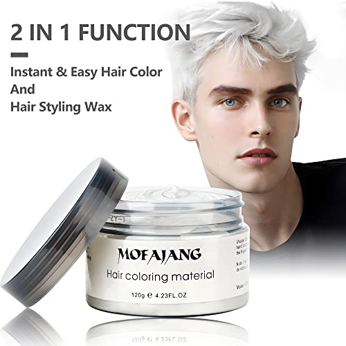 volluck white hair color wax pomades 423 oz - natural hair coloring wax material disposable hair styling clays ash for cosplay party white