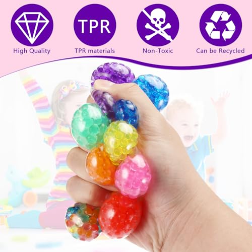 Farerkass 24 Stück Anti Stress Spielzeug Bälle, Mini Mesh Stressbälle Antistressball Kinder Set, Squishy Balls mit Wasserperlen, Squeeze Ball für Angst abbauen und Beruhigung Geburtstag Geschenke