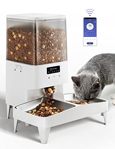 Automatic Cat Feeders, WiFi 5L Automatic Pet Feeder with Anti-Stuck Design, Programmable Cat Food Dispenser for 1-2 Cats and Dogs, 60 Portion 10 Meal Per Day