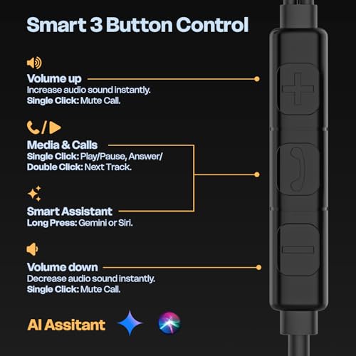 Image of Amkette Trubeats M11 Type C Earphones with Mic, 14mm Dynamic Drivers, 3 Button Control, AI Assistants, Ergonomic Earbuds Compatible with Smartphones, Tabs & Laptops, Type C Headphones,1.2m Cable Black