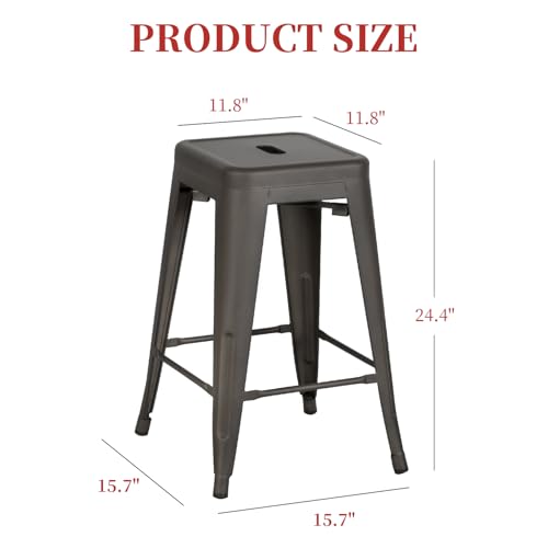 Image of FDW Metal Bar Stools Set of 4 Counter Height Bar Stools 24 Inches Industrial Bar Chairs Patio Stool Stackable Backless Stool Indoor Outdoor Metal Kitchen Stools Bar Chairs (Bronze, 24 inch)