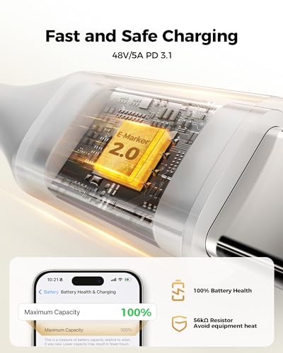 Silkland 240W USB C to USB C Cable (1FT, 2Pack), Type C Fast Charging Cable PD 3.1, Nylon Braided USBC Cable Compatible for iPhone 17/16/15 Series, MacBook Pro, iPad Air, Galaxy S25 S24, Pixel