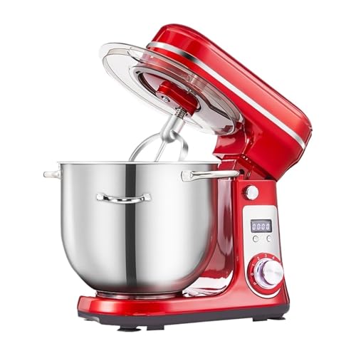 ERETYRET Batidora De Pie 1200 W, Huevos Y Crema, Amasadora Masa For Pasteles, Capacidad 6 L, Recipiente Acero Inoxidable Gran Potencia Y Control Preciso(Red)