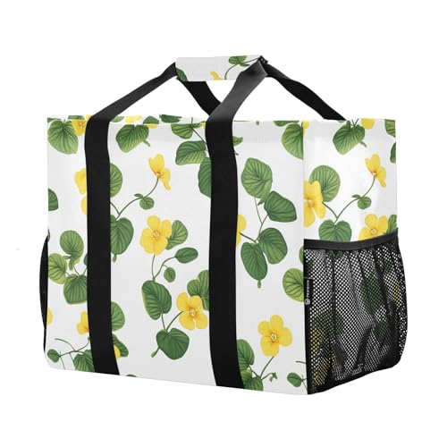 JUNZAN Cute Florals Utility Totes Foldable Beach Tote Waterproof Grocery Bags Reusable Canvas Laundry Bag Travel
