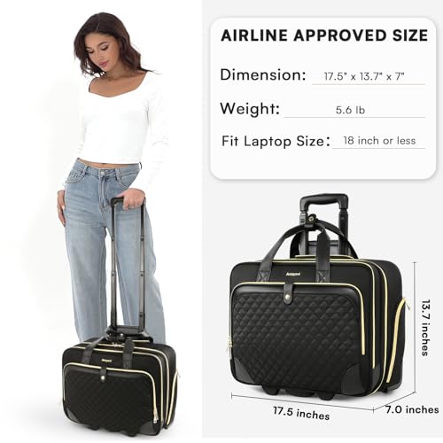 Bolsa feminina com rodinhas para laptop, com bolso à prova d'água, bolsa de computador de 43 cm par