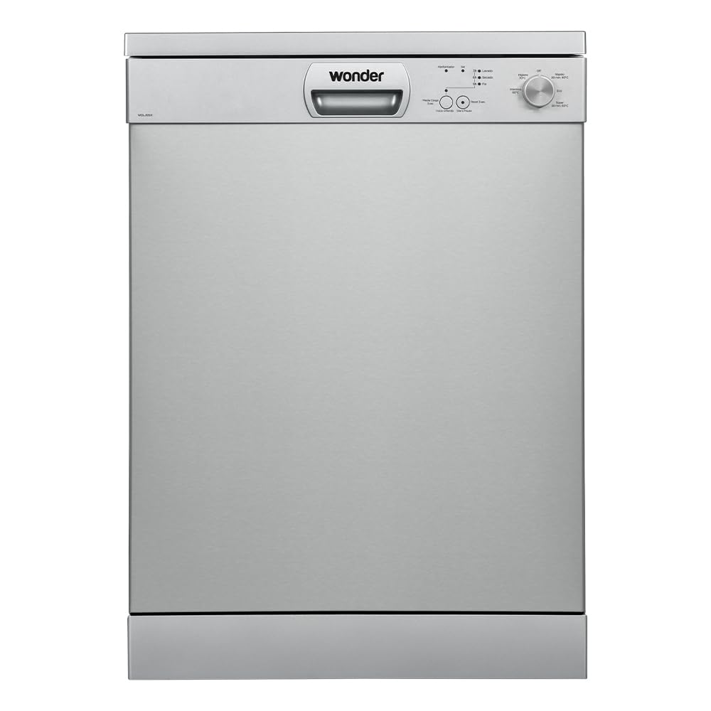 Wonder Lavavajillas 60 cm Inox WJ12600EX. 1900W, 12 Cubiertos, 2 Bandejas, 5 Programas, Control Electrónico, Función Stop&Go, Secado Super Active, Bajo nivel Sonoro, Eficiencia Energética Clase E