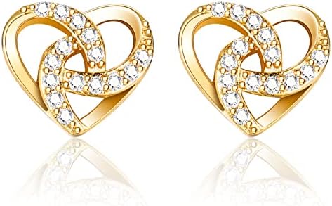 Silver Stud Earrings for Women, 925 Sterling Silver Heart Shaped Stud Earrings with Cubic ZirconiaDainty Heart Studs Earrings Gifts for Girls
