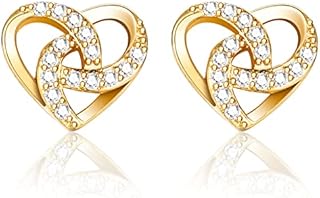 Silver Stud Earrings for Women, 925 Sterling Silver Heart Shaped Stud Earrings with Cubic ZirconiaDainty Heart Studs Earrings Gifts for Girls