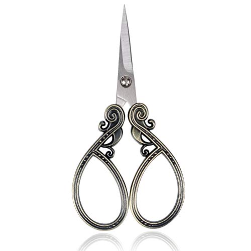 BIHRTC Embroidery Scissors Vintage 4.5 Inch Stainless Steel Sewing Scissors Small Sharp Shears Needlepoint Scissors for Sewing Office Thread Cross Stitch Tailor Craft Scissors
