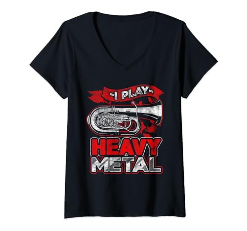 Mujer Camiseta de tubo de metal pesado con banda de marcha - Tuba Gift Camiseta Cuello V