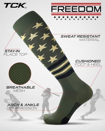 Image of TCK Baseball Socks & Softball Socks | USA Made American Flag & Patriotic Stars, Stripes | Youth Boys, Girls, Men & Women