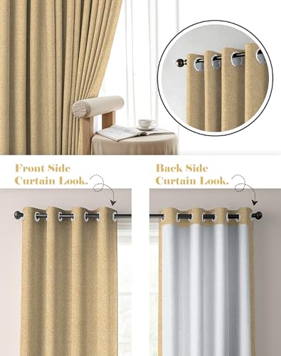 Image of Casableu Twillbone Digital Print 85% Blackout Curtains for Long Door /Window, Thermal Insulated, Tie Back, Wider Width 50 in, Eyelet Curtains for Living Room /Bedroom (Mustard 9 ft Set of 2)