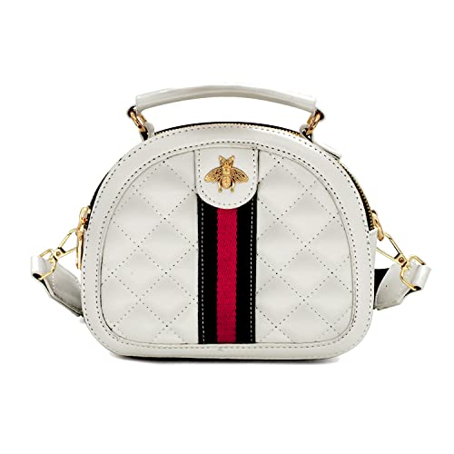 Beatfull Bolsa tiracolo feminina de designer Bee bolsa de ombro acolchoada de couro pequena com alça superior, Branco, Medium