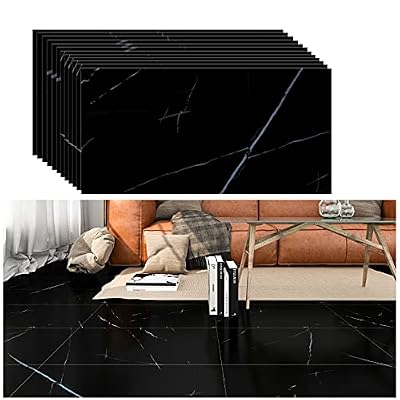 VEELIKE 12"x24" Peel and Stick Floor Tile Black Marble Waterproof Stick on Tile Flooring Self Adhesive Easy to Clean Vinyl Flooring Stickers for Bathroom Kitchen Bedroom Laundry Room Garage 12 Pack