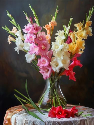 Kit broderie perles 9CT Glaïeul en Vase canevas needlework handcraft 50x60cm