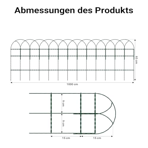 Wiltec Gartenzaun 0,65 x 10 m grün, Maschendrahtzaun Stahl PVC-beschichtet, Drahtzaun 9 x 15 cm Maschen, Zaun für Garten, Maschenzaun einfache Montage