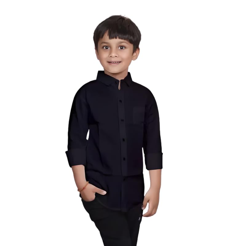 Image of Boys Cotton Blend Solid Full Sleeve Shirt with Spread Collar ? Casual Shirt for Kids