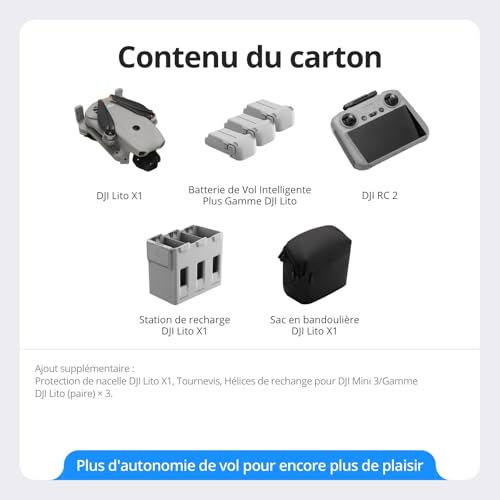 DJI Lito X1 Bundle Fly More Plus avec DJI RC 2, drone caméra 4K pour débutants, Détection d’obstacles, ActiveTrack, capteur 1/1,3 pouce, léger pour adultes, Transmission vidéo 15 km, C1