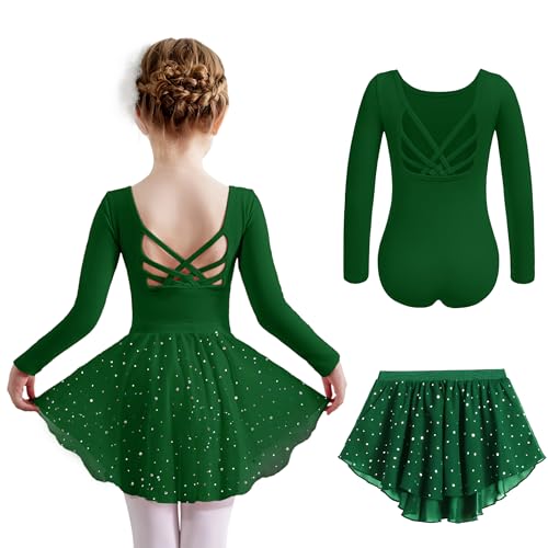 Arshiner Langarm Ballettkleid Mädchen Baumwolle Ballettkleidung Tanzkleid Rückenfrei Balletttrikot Kinder Ballett Trikot mit Tütü Ballettanzug...