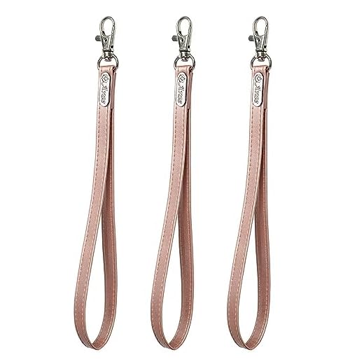 [3 pack] Phone lanyards, PU Leather Wrist Straps [With Lock] for Cellphones/Cameras/USB Drives/Keychains/ID Name Tag Holders, rose gold