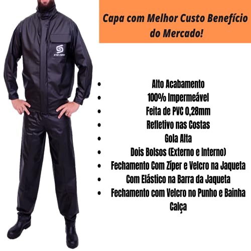 Capa Conjunto Roupa De Chuva Frio Pvc Preto Impermeável Motoqueiro Motoboy Motoclista Resistente Mas
