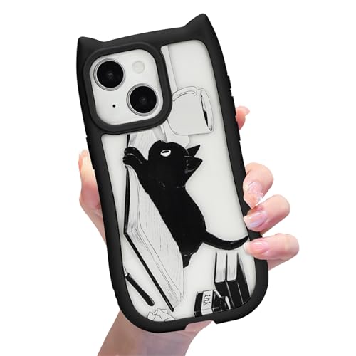 xoniery Compatible with iPhone 15 Plus Cute Black Cat Case [ 3D Cat Shape ] [ Senior Shockproof Protective ] for iPhone 15 Plus Clear Case for Women Girls-Black