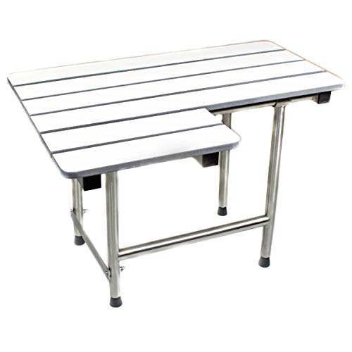 CSI Bathware ADA Bathroom Shower Bath Seat, Folding, Wall-Mounted, Rectangular, Right Hand, White Phenolic Finish 32"x21"