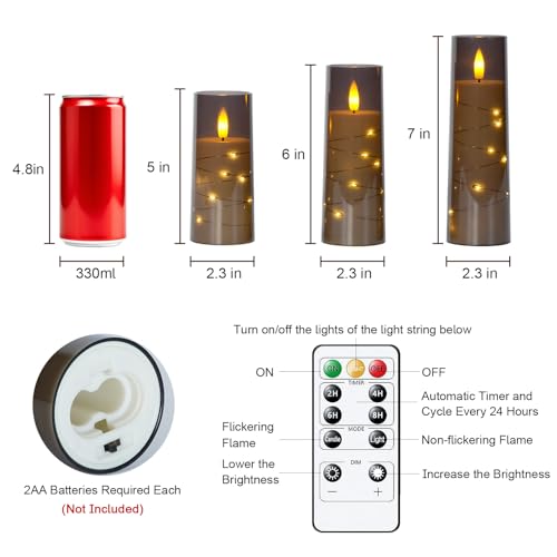 Image of Raycare Flameless Candle with Remote Timer, 3 Flickering Acrylic Battery Operated LED Pillar Candles with Embedded Star String for Christmas, Home Decor, and as a Gift(Grey)