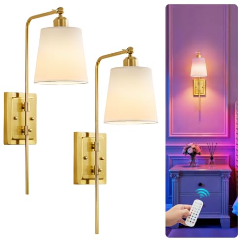 Powfloven Brass Battery Operated Wall Sconce Set of 2, Adjustable Height - image 1