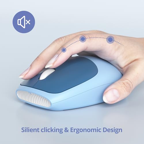 Vumilstek Blue Quiet Keyboard and Mouse Wireless, Full Size Silent Keyboard Cute Typewriter American QWERTY 2.4G Cordless Round Keys for Office Home Dorm PC/Laptop/Desktop(Ocean Blue) - Image 4