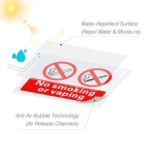 Mayoii 6PCS Self Adhesive No Smoking Signs, No Smoking Adherent Vinyl Stickers (180mm X 135mm), Waterproof No Smoking Or Vaping Signs, Safety Warning Signs Indoor And Outdoor Use (12)