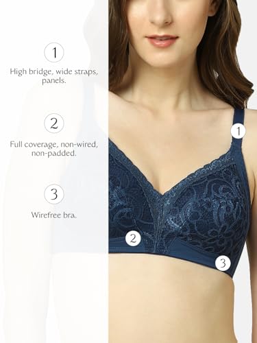 Image of Triumph Delicate Doreen Non Wired Non Padded Big Cup Bra Wireless Full Coverage Lace Everyday Women Bra Retro Support Wide Straps High Center Bridge Lingerie Pack of 1