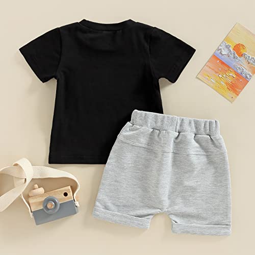 Goocheer Summer 2Pcs Clothes Set Infant Baby Boy Summer Outfit Short Sleeve Tops T-Shirt And Shorts Set (Black Grey, 6-12 Months) #TOP5