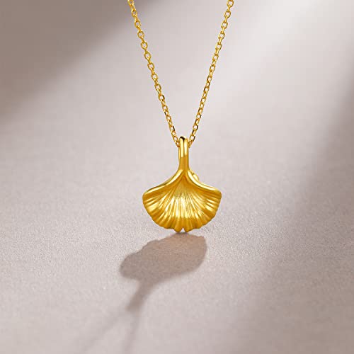 24K Gold Pendant Leaf Charms Ginkgo Pendants Dainty Leaves Jewelry Statement Charm Simple Bead Trendy Fashion Floral Solid Yellow Gold Gifts for Women Her Men (Not Include Necklace) A0489753