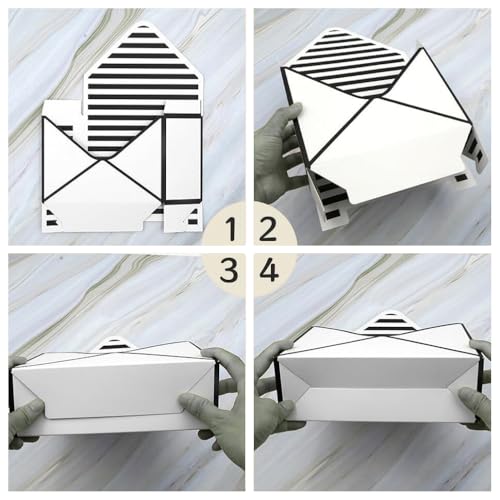 Image of Oasis Pack of 10 Folding Envelope Boxes - Eco-Friendly Flower Gift Bags for Bouquets, Florist Supply, Floral Arrangements Gift Hampers - Paper Bouquet Boxes for Rakhi, Birthday, Diwali, Wedding, Party & More - Black White