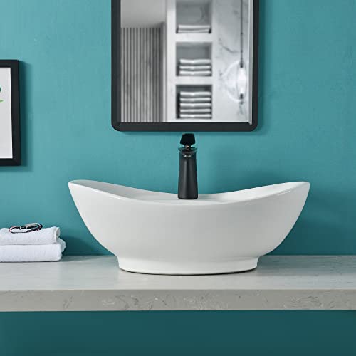 Davivy 23'' X 15.3'' Oval Vessel Sink With Pop Up Drain,Bathroom Vessel Sinks,Bathroom Sinks Above Counter,Ceramic Vessel Sink,Counter Top Sink,White Vessel Sinks For Bathroom #TOP3