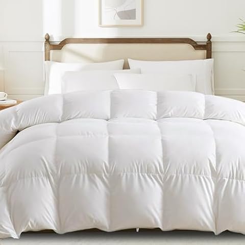 Homemate Goose Feather Down Comforters Duvet Inserts - White Duvet Comforter Insert for All Seasons, Oversized Down Comforter with Fluffy 34oz Down Filled (White, Twin) Cover