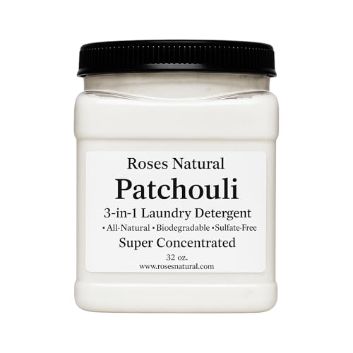 Patchouli 3-in-1 Laundry Detergent Powder, 32 oz, All-Natural Super Concentrated Powder, HE Compatible, Laundry Booster, Sulfate-Free, Made in the USA