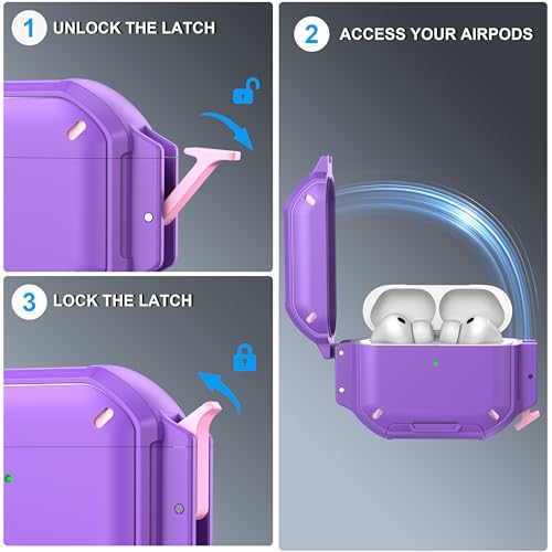 Image of RFUNGUANGO IP68 Waterproof AirPods Pro 3 Case with Lock, Purple